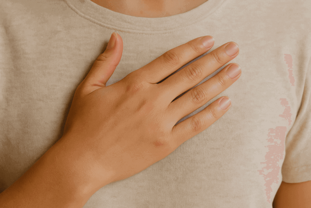 A hand resting gently on the heart, symbolizing self-worth, healing, and inner truth.